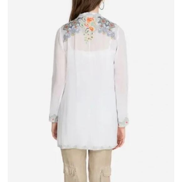 Johnny Was Women’s XS Harlow White Embroidered Sheer Tunic Blouse Top designer - Picture 3 of 10